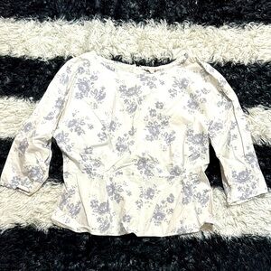 Gap Women’s Floral Print Cotton Peplum Blouse, Large